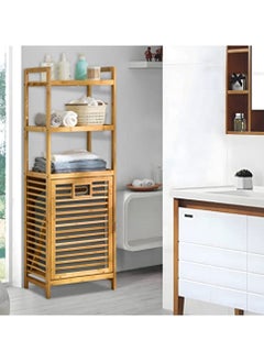 XiuWoo Tilt-Out Hamper for Laundry 3-Tier Bamboo Pull-Out Laundry Hamper Floor Stand Bathroom Storage Shelf Cabinet, Clothes Organizer Laundry Basket Shelf for Dirty Clothes, Natural  - Image 2