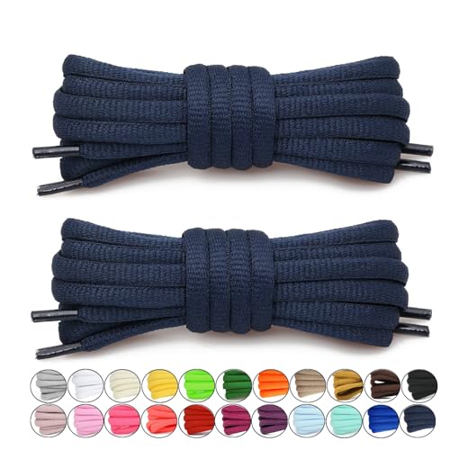 Stepace [2 Pairs Half Round Shoe Laces 1/4" Width 30"-72" Length 22 Color Oval Shoelaces Navy Blue 54"(137 cm) - Image 1