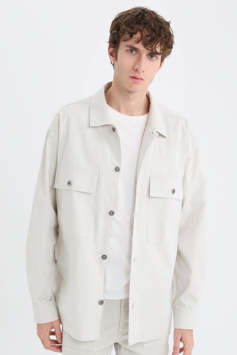 DeFacto Man Oversize Fit Polo Collar Twill Shirt Jacket  - Image 5