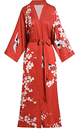 Aensso long soft silk y kimono robes for women, floral lightweight wedding robe - Image 1