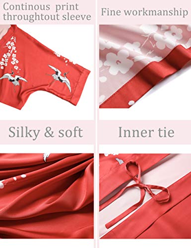 Aensso long soft silk y kimono robes for women, floral lightweight wedding robe - Image 3