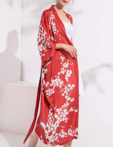 Aensso long soft silk y kimono robes for women, floral lightweight wedding robe - Image 5