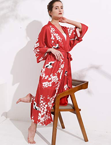 Aensso long soft silk y kimono robes for women, floral lightweight wedding robe - Image 4