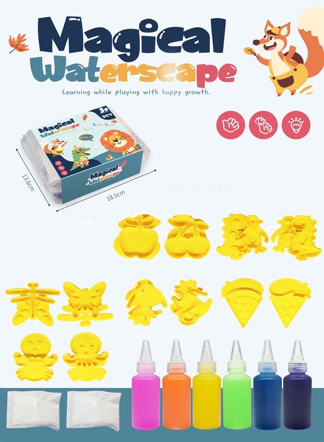 RAWAID Magic Water Elf Beads Toy Set with Box DIY Maker kit Jelly Sea Animal Creature Sensory Bin Set Toys for Children Over 3 Years Old 6 Colors 12 Molds 2 Powder - Image 1