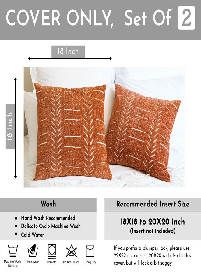 BlissBlush Brick Red Decorative Throw Pillow Covers 18X18, Set of 2, Boho Farmhouse Cushion Cover, Cozy Soft Accent Pillowcase for Couch Sofa Bed Living Room Home Décor - Image 3