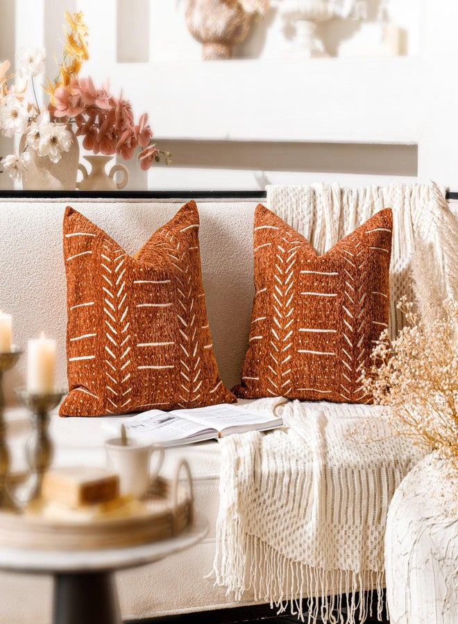 BlissBlush Brick Red Decorative Throw Pillow Covers 18X18, Set of 2, Boho Farmhouse Cushion Cover, Cozy Soft Accent Pillowcase for Couch Sofa Bed Living Room Home Décor - Image 4