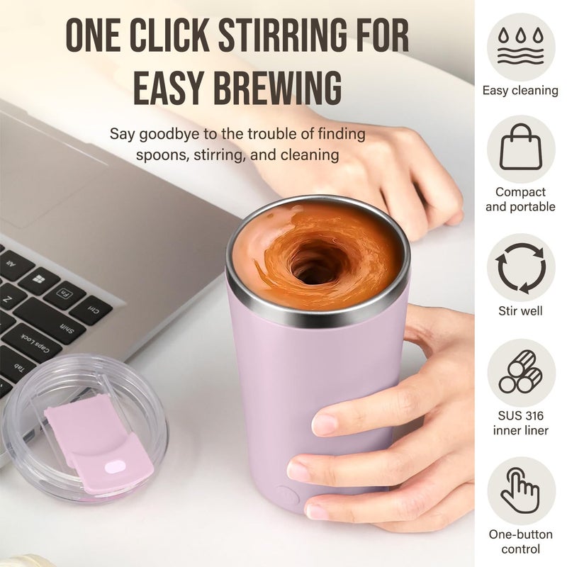 hatisan Self Stirring Coffee Mug With Lid Electric High Speed Self Stirring Mug 400ml Rechargeable Detachable Stainless Steel Self Stirring Cup for Coffee, Milk, Cocoa Christmas Gift(Purple) - Image 2