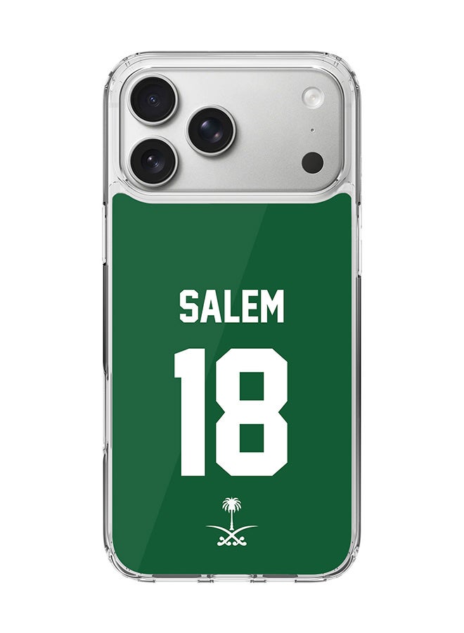 Stylizedd Classic Clear MagSafe Case for iPhone 17 Pro Max , Hybrid Soft Case Flexible Edges Anti Drop TPU PC Gel Thin Transparent Cover [ Designed for iPhone 17 Pro Max ] - Football Team - Saudi Arabia, Player Name - Salem