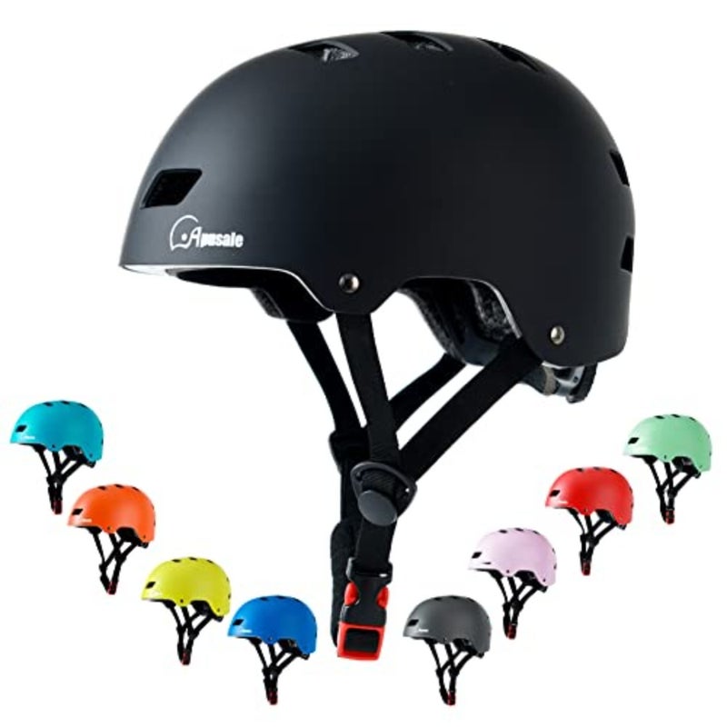 Apusale Bike Skateboard Helmet, Adjustable and Multi-Sport for Skate Scooter, 3 Sizes for Adult Youth Toddler Black - Image 1
