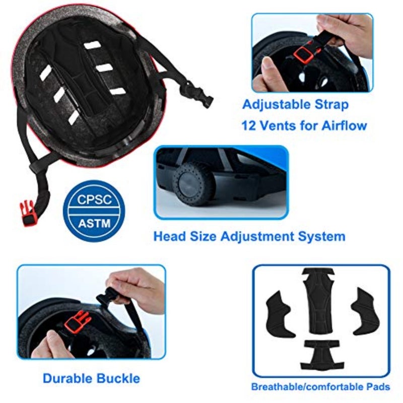 Apusale Bike Skateboard Helmet, Adjustable and Multi-Sport for Skate Scooter, 3 Sizes for Adult Youth Toddler Black - Image 5