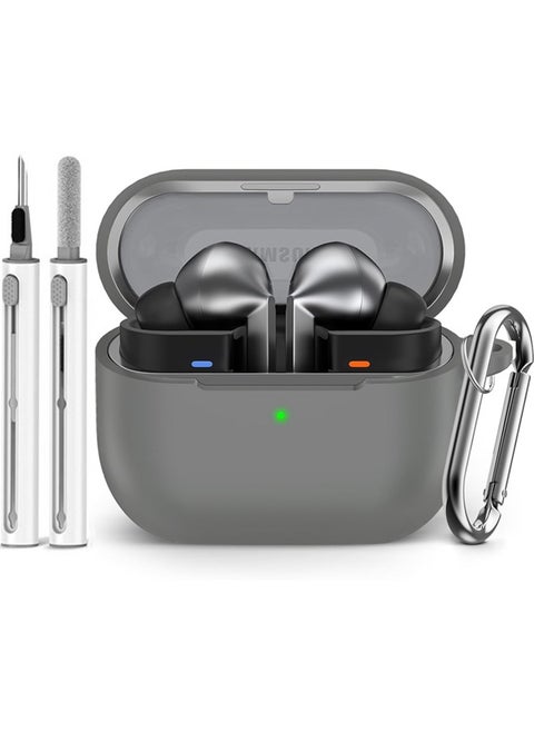 Samsung Galaxy Buds 3 & Pro Case Cover with Cleaner Kit, Soft Silicone Case with Carabiner(Grey)