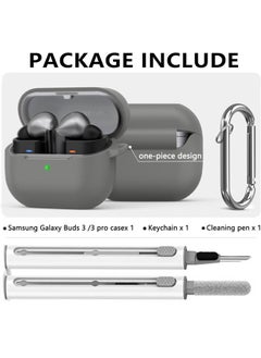 SJet Samsung Galaxy Buds 3 & Pro Case Cover with Cleaner Kit, Soft Silicone Case with Carabiner(Grey)  - Image 2