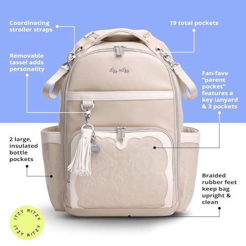 Itzy Ritzy Diaper Bag Backpack – Large Capacity Boss Plus Baby Backpack Diaper Bag Featuring 19 Pockets, Changing Pad, Stroller Clips, and Comfortable Backpack Straps, Oat - Image 2