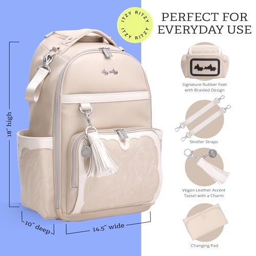 Itzy Ritzy Diaper Bag Backpack – Large Capacity Boss Plus Baby Backpack Diaper Bag Featuring 19 Pockets, Changing Pad, Stroller Clips, and Comfortable Backpack Straps, Oat - Image 5
