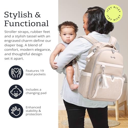 Itzy Ritzy Diaper Bag Backpack – Large Capacity Boss Plus Baby Backpack Diaper Bag Featuring 19 Pockets, Changing Pad, Stroller Clips, and Comfortable Backpack Straps, Oat - Image 4