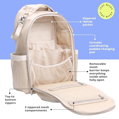Itzy Ritzy Diaper Bag Backpack – Large Capacity Boss Plus Baby Backpack Diaper Bag Featuring 19 Pockets, Changing Pad, Stroller Clips, and Comfortable Backpack Straps, Oat - Image 3