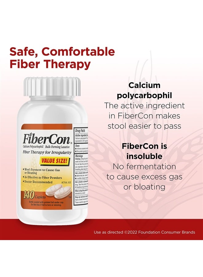 Fibercon FiberCon Fiber Therapy Coated Caplets, Safe, Simple & Comfortable Insoluble Fiber for Bowel Irregularity, Comfortable Constipation Relief with No Gas or Bloating, 140 Caplets  - Image 3