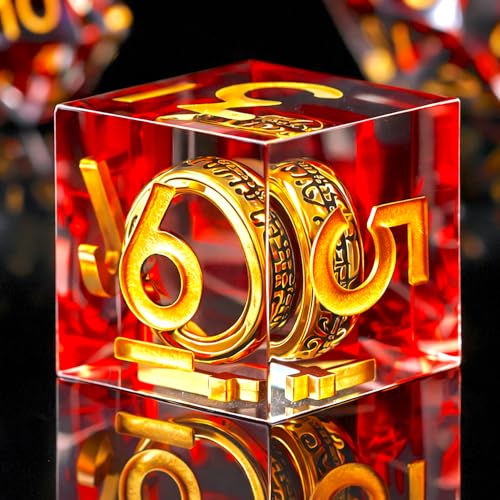 FTNNGIME Ring DND Dice Set Sharp Edge Resin DiceGolden Ring Inclusion Suitable for Lord of The Ring DD Dice RPG Role Playing Games Suitable for Dungeons and Dragons Polyhedral Dice Setred - Image 1