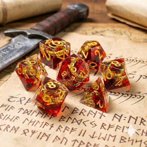 FTNNGIME Ring DND Dice Set Sharp Edge Resin DiceGolden Ring Inclusion Suitable for Lord of The Ring DD Dice RPG Role Playing Games Suitable for Dungeons and Dragons Polyhedral Dice Setred - Image 5
