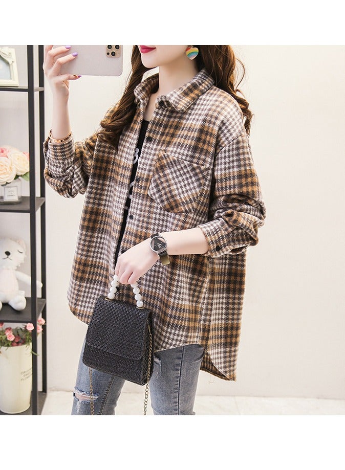 Women's Plaid Button Down Multicolor Wool Shirt - Image 1