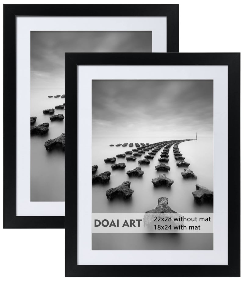 إطار ملصق DOAI ART 22x28 أسود 2 عبوة بدون مات أو 18x24 مع مات زجاج أكريليك مصقول للعرض عموديًا أو أفقيًا مع ملحقات تثبيت الحائط