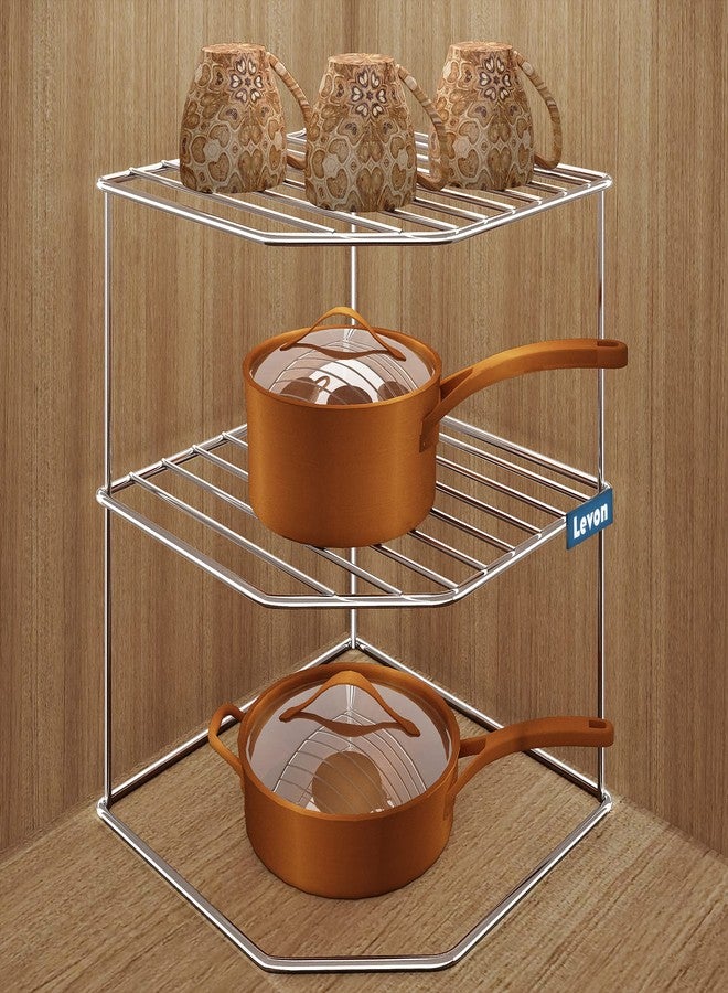 Levon Sturdy Stainless Steel Corner Shelf Rack for Plates, Bowls & Cups in Kitchen - Size (255 x 255 x 320 mm) - Image 2
