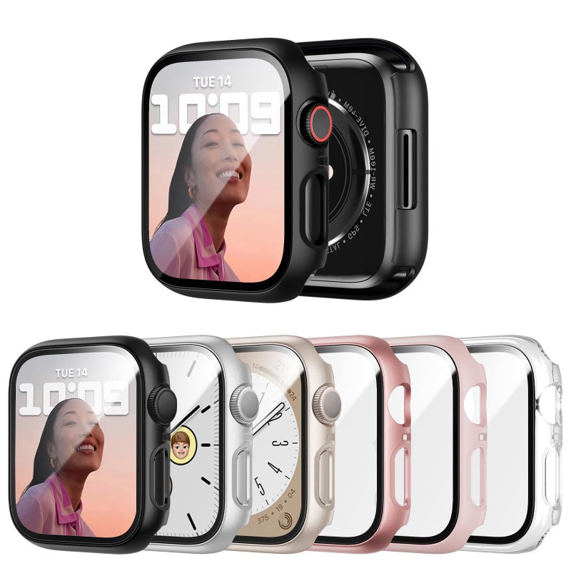 JERXUN 6 Pack Case with Tempered Glass Screen Protector for Apple Watch Series 9/8/7 45mm, Ultra-Thin Scratch Resistant Full Protective Hard PC Bumper Cover for iWatch 45mm Accessories - Image 1