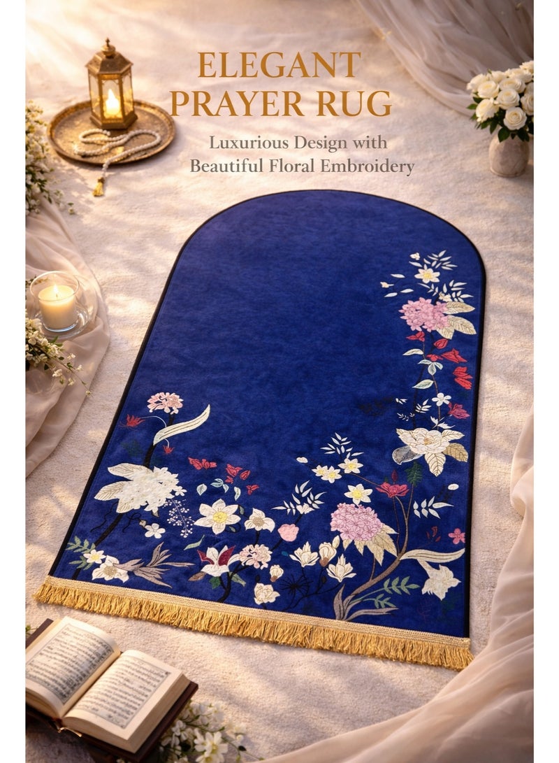 Luxury Embroidered Prayer Mat for Women – Elegant Arch-Shaped Islamic Sajada with Floral Embroidery, Soft Plush Velvet Texture, Premium Lightweight Design for Daily Salah & Ramadan Gifts – Ideal Muslim Prayer Rug for Ladies, Home, Mosque, Travel, and Special Occasions – High-End Floral Musalla for Muslim Women - Image 1