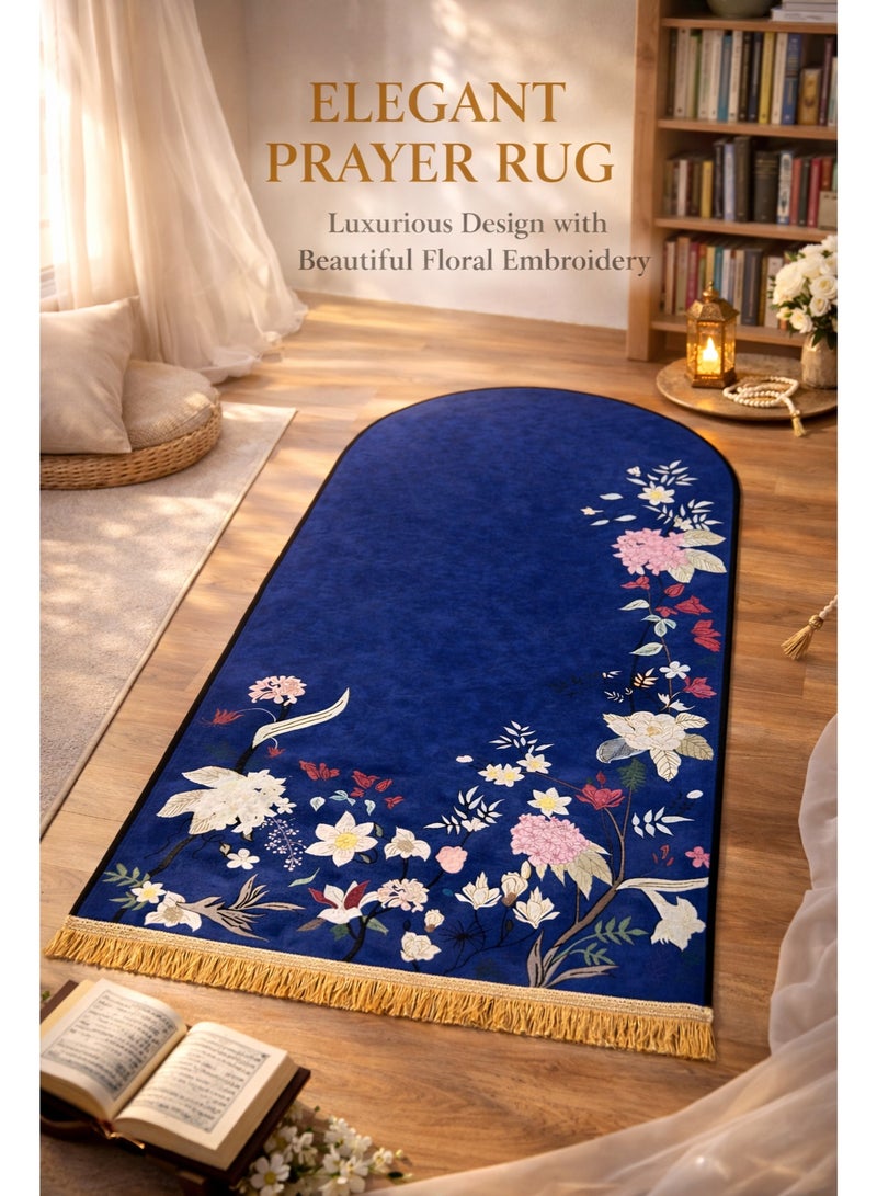Luxury Embroidered Prayer Mat for Women – Elegant Arch-Shaped Islamic Sajada with Floral Embroidery, Soft Plush Velvet Texture, Premium Lightweight Design for Daily Salah & Ramadan Gifts – Ideal Muslim Prayer Rug for Ladies, Home, Mosque, Travel, and Special Occasions – High-End Floral Musalla for Muslim Women - Image 2