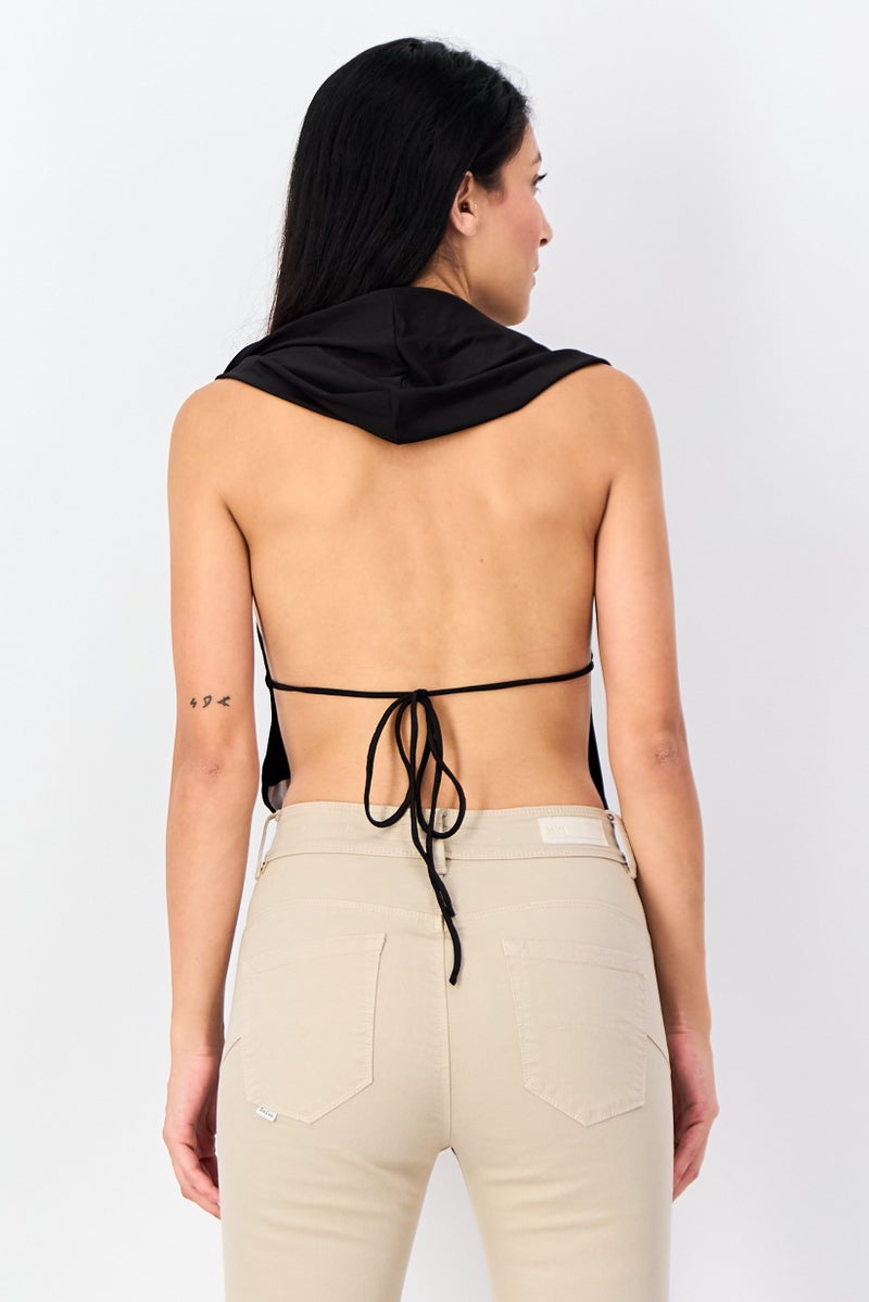 Bershka Women Solid Sleeveless Bodysuit, Black - Image 3