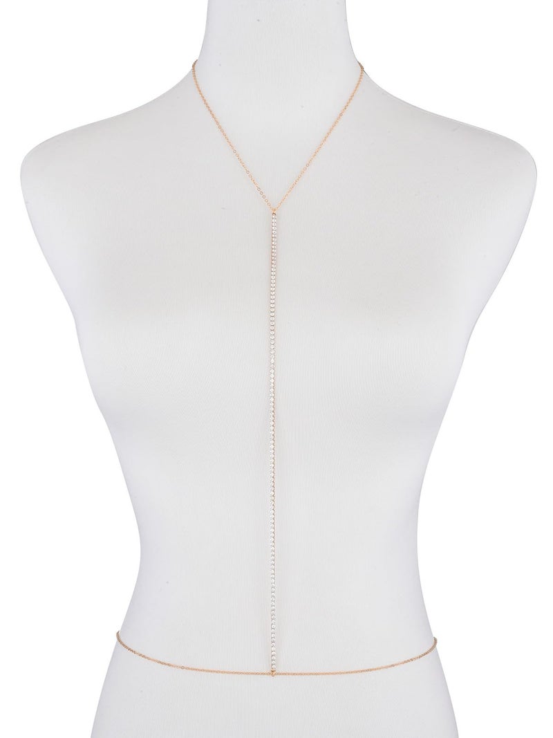 PiercingJ 14K Gold Body Chain for Women, Waist Chains Belly Chain Layered Rhinestone Crossover Bikini Bra Body Jewelry - Image 3