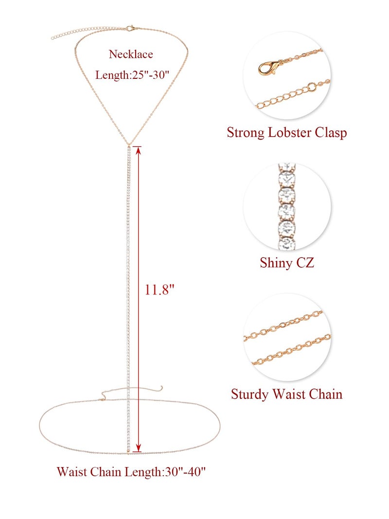 PiercingJ 14K Gold Body Chain for Women, Waist Chains Belly Chain Layered Rhinestone Crossover Bikini Bra Body Jewelry - Image 2