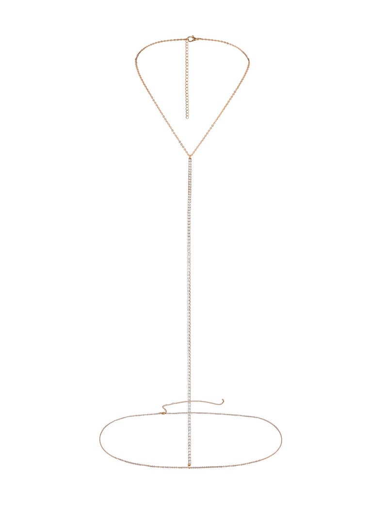 PiercingJ 14K Gold Body Chain for Women, Waist Chains Belly Chain Layered Rhinestone Crossover Bikini Bra Body Jewelry - Image 1
