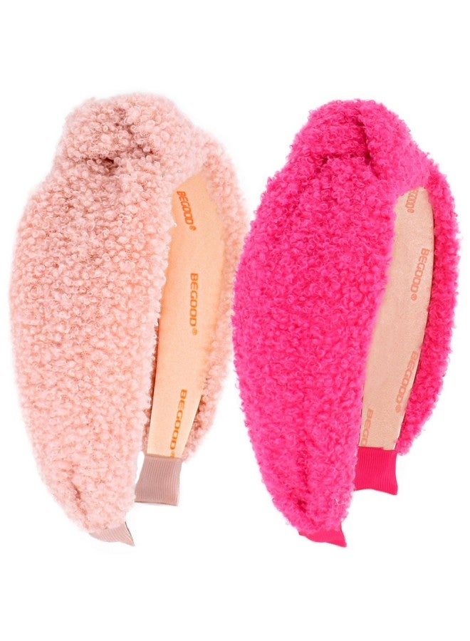 BEGOOD Headbands For Women Fluffy Womens Knotted Wide Headbands Pink Headbands Fashion Hairbands For Women'S Hair Designer Winter Turban Hair Accessories For Girls 2Pcs - Image 1
