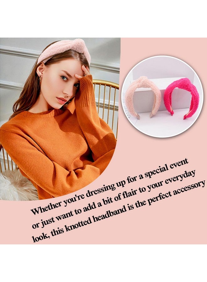 BEGOOD Headbands For Women Fluffy Womens Knotted Wide Headbands Pink Headbands Fashion Hairbands For Women'S Hair Designer Winter Turban Hair Accessories For Girls 2Pcs - Image 3