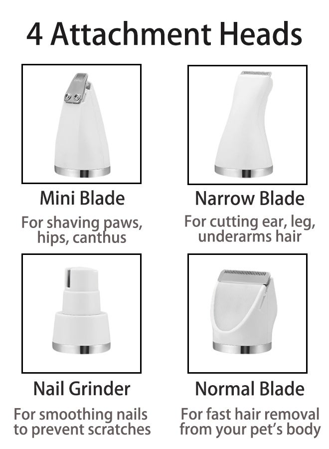 Cat Dog Clippers Grooming Kit Pet Hair Clippers Low Noise Paw Trimmer, Rechargeable Cordless Quiet Pet Nail Grinder Shaver for Small Medium Large Cats Dogs Pets, White - Image 4