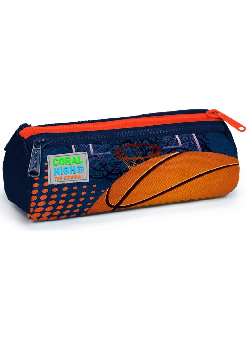 كورال هاي Kids Orange Navy Blue Basketball Patterned Three Compartment Pencil Bag 22066