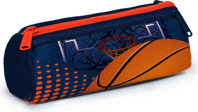 كورال هاي Kids Orange Navy Blue Basketball Patterned Three Compartment Pencil Bag 22066
