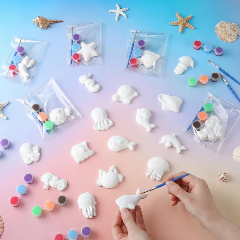 سيمقوينغ 20 مجموعة عدة رسم سيراميك حيوانات المحيط DIY سيراميك لرسم تماثيل حيوانات تحت البحر الخاصة بك فنون وحرف جص غير مطلية صيفية للكبار هدايا حفلات شاطئية لأعياد الميلاد - Image 3