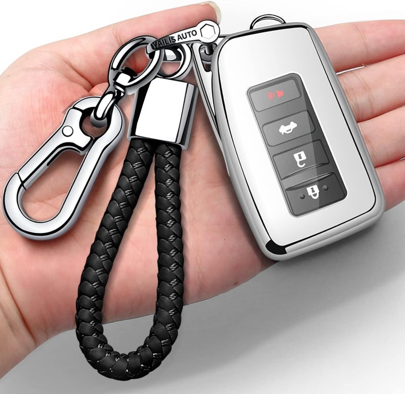 Autophone Compatible with Lexus Key Fob Cover with Keychain Soft TPU 360 Degree Protection Key Shell Case for RX ES GS LS NX RS GX LX RC LC Smart Key-Silver - Image 1