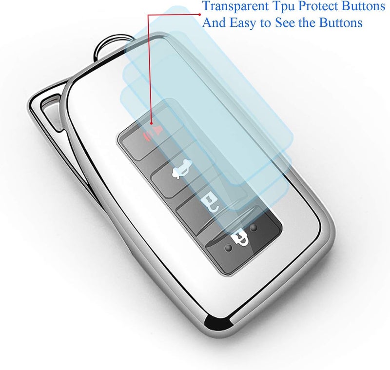 Autophone Compatible with Lexus Key Fob Cover with Keychain Soft TPU 360 Degree Protection Key Shell Case for RX ES GS LS NX RS GX LX RC LC Smart Key-Silver - Image 4