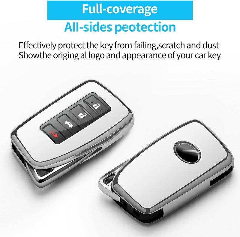 Autophone Compatible with Lexus Key Fob Cover with Keychain Soft TPU 360 Degree Protection Key Shell Case for RX ES GS LS NX RS GX LX RC LC Smart Key-Silver - Image 3