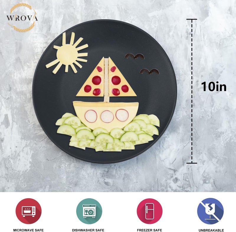 Wrova Wheat Straw Dinner Plates 10 Inch Unbreakable Set of 8  Dishwasher  Microwave Safe Plastic Plates Reusable  Lightweight Plates for kitchencampingsalad  Black to Grey - Image 2