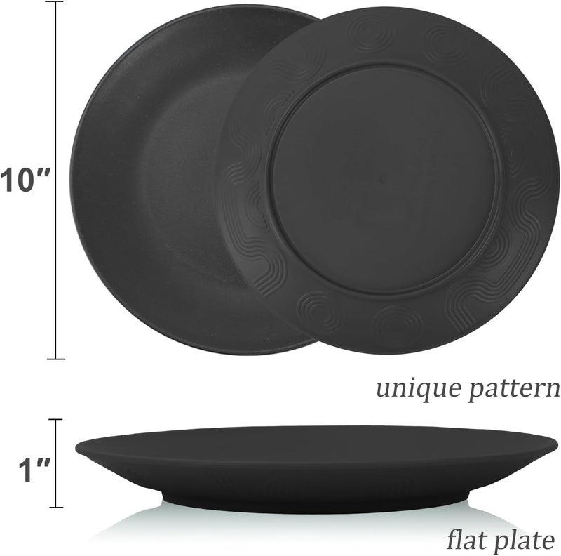 Wrova Wheat Straw Dinner Plates 10 Inch Unbreakable Set of 8  Dishwasher  Microwave Safe Plastic Plates Reusable  Lightweight Plates for kitchencampingsalad  Black to Grey - Image 3