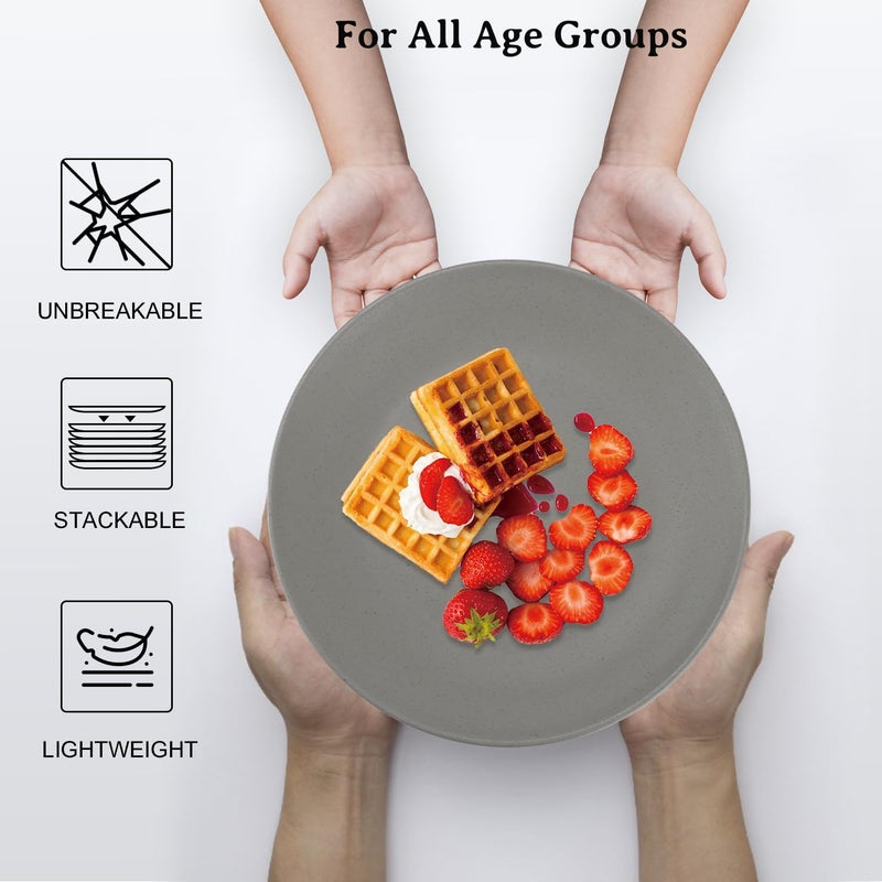 Wrova Wheat Straw Dinner Plates 10 Inch Unbreakable Set of 8  Dishwasher  Microwave Safe Plastic Plates Reusable  Lightweight Plates for kitchencampingsalad  Black to Grey - Image 5