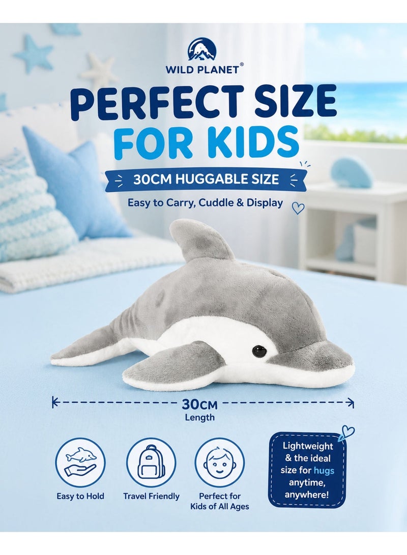 Wild Planet Bottlenose Dolphin Plush Toy 30cm Soft Stuffed Dolphin Animal for Kids Cute Ocean Marine Plushie Cuddly Sea Animal Pillow Durable Hugging Sleeping Companion Gift for Boys Girls Baby Toddler Nursery Bedroom Decor - Image 3