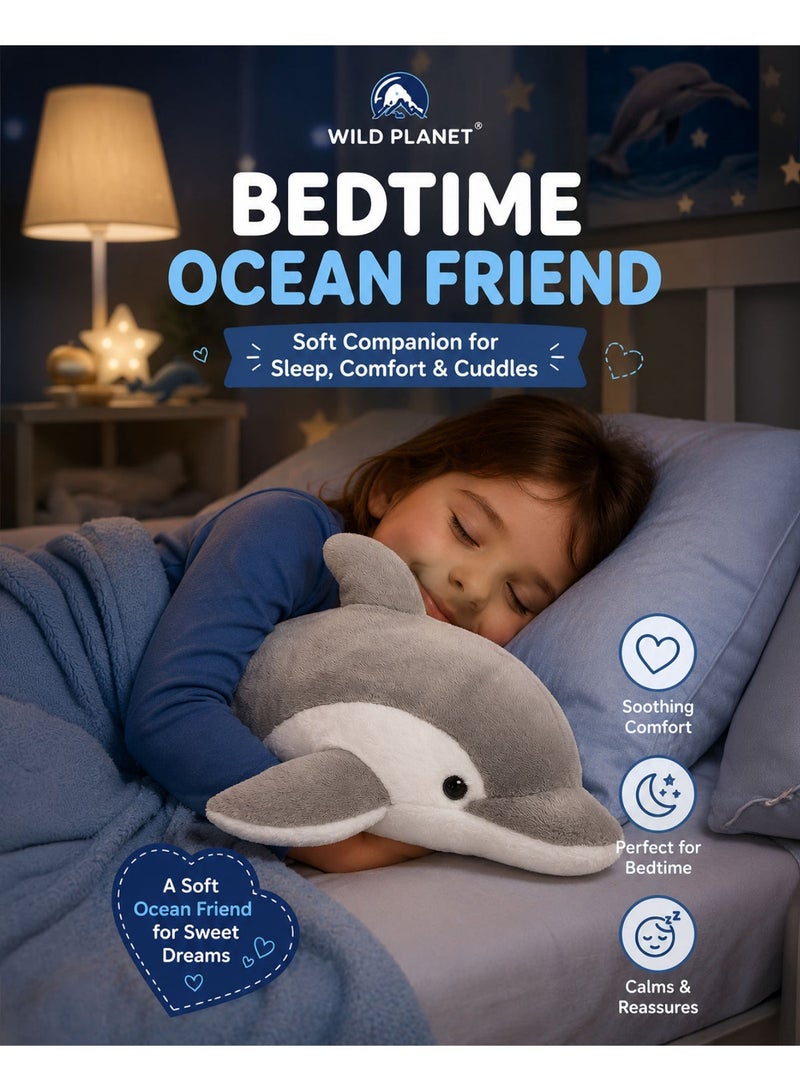 Wild Planet Bottlenose Dolphin Plush Toy 30cm Soft Stuffed Dolphin Animal for Kids Cute Ocean Marine Plushie Cuddly Sea Animal Pillow Durable Hugging Sleeping Companion Gift for Boys Girls Baby Toddler Nursery Bedroom Decor - Image 2