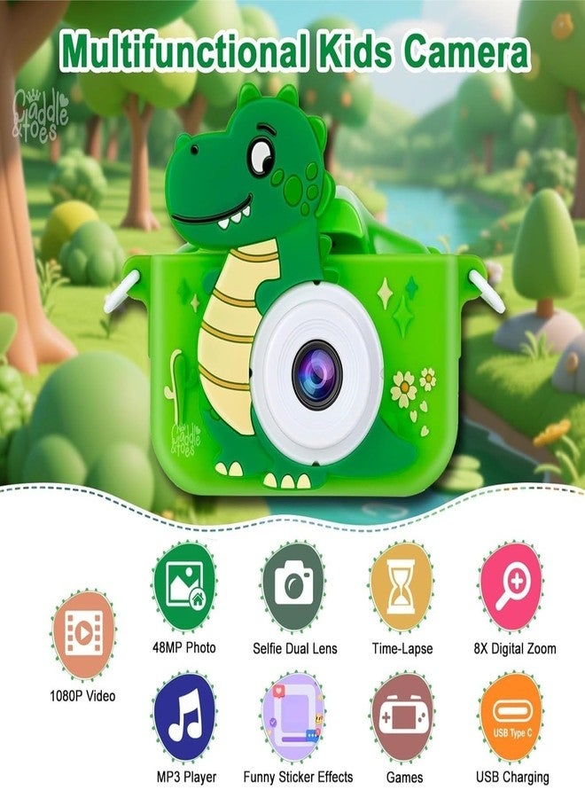 CADDLE & TOES Kids Camera for Boys Girls, 20MP 1080P Digital Video Camera for Kids, Christmas Birthday Gift for Boys and Girls Age (4+) to 12,Digital Camera (Green-Dyno) - Image 3