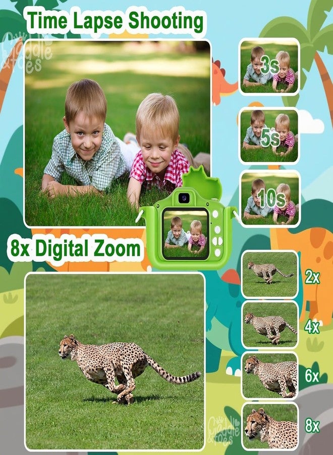 CADDLE & TOES Kids Camera for Boys Girls, 20MP 1080P Digital Video Camera for Kids, Christmas Birthday Gift for Boys and Girls Age (4+) to 12,Digital Camera (Green-Dyno) - Image 2