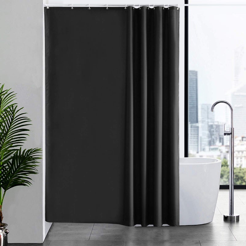 Furlinic Shower Curtain Mould Proof Resistantand Waterproof Washable Polyester Fabric Black Bath Curtains with Weight Tape 12 Hooks for Wetroom Extra Long 72x83 Inch